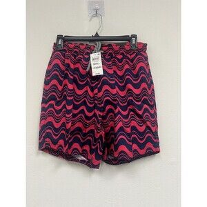 INC Men's S Wave Print Swim Shorts Trunks Red Navy Waves Size Small